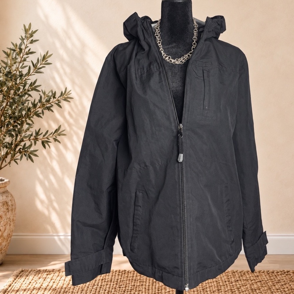 Gap Womens Black Hooded Windbreaker Jacket Mesh Lined Full Zip Size Medium